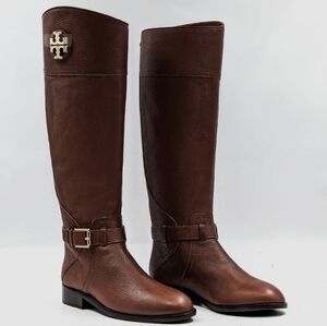 LNWOB 9.5 Adeline Tory Burch Almond Leather Riding Boots